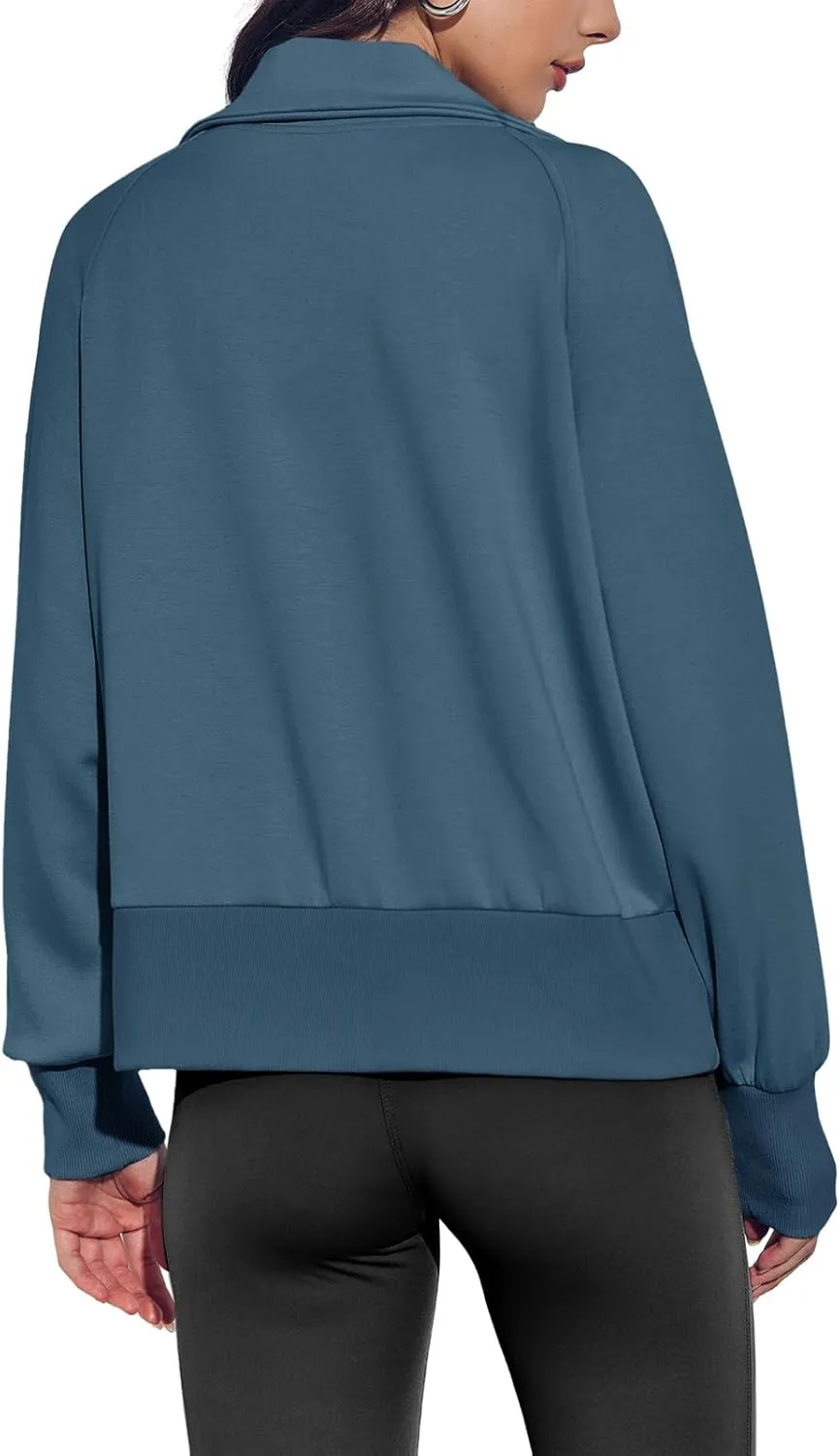 Fisoew Women's Zip up Sweatshirt Collared Neck Long Sleeve Loose Casual Lightweight Jacket with Pockets