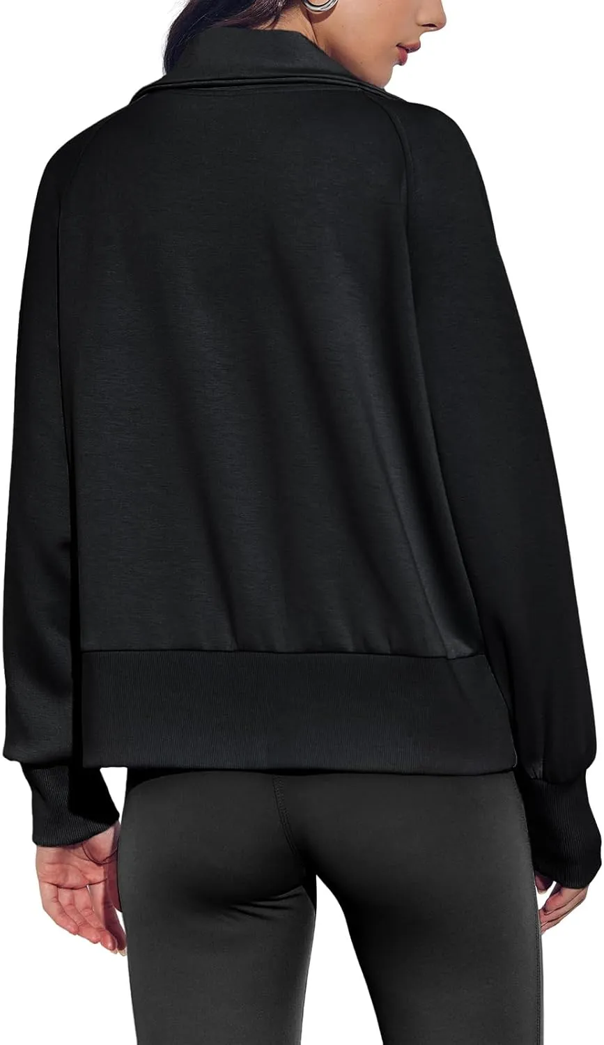Fisoew Women's Zip up Sweatshirt Collared Neck Long Sleeve Loose Casual Lightweight Jacket with Pockets