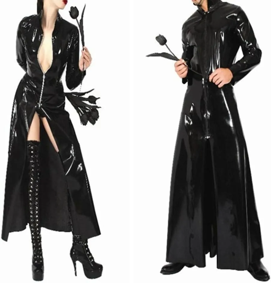 Fjnbbiot Sexy Faux Leather Long Sleeves Long Coat Women PU Leather Coat Trench