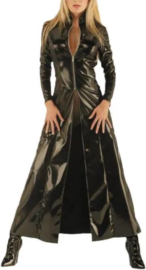 Fjnbbiot Sexy Faux Leather Long Sleeves Long Coat Women PU Leather Coat Trench