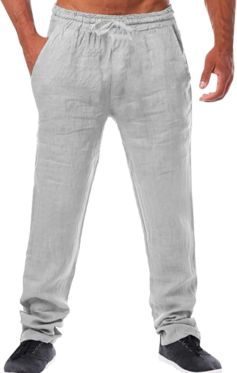 Flowy Pants for Men Mens Linen Trousers Casual Men's Slim-Fit Wrinkle- Flat-Front Chino Mens Fall Pants Lightweight