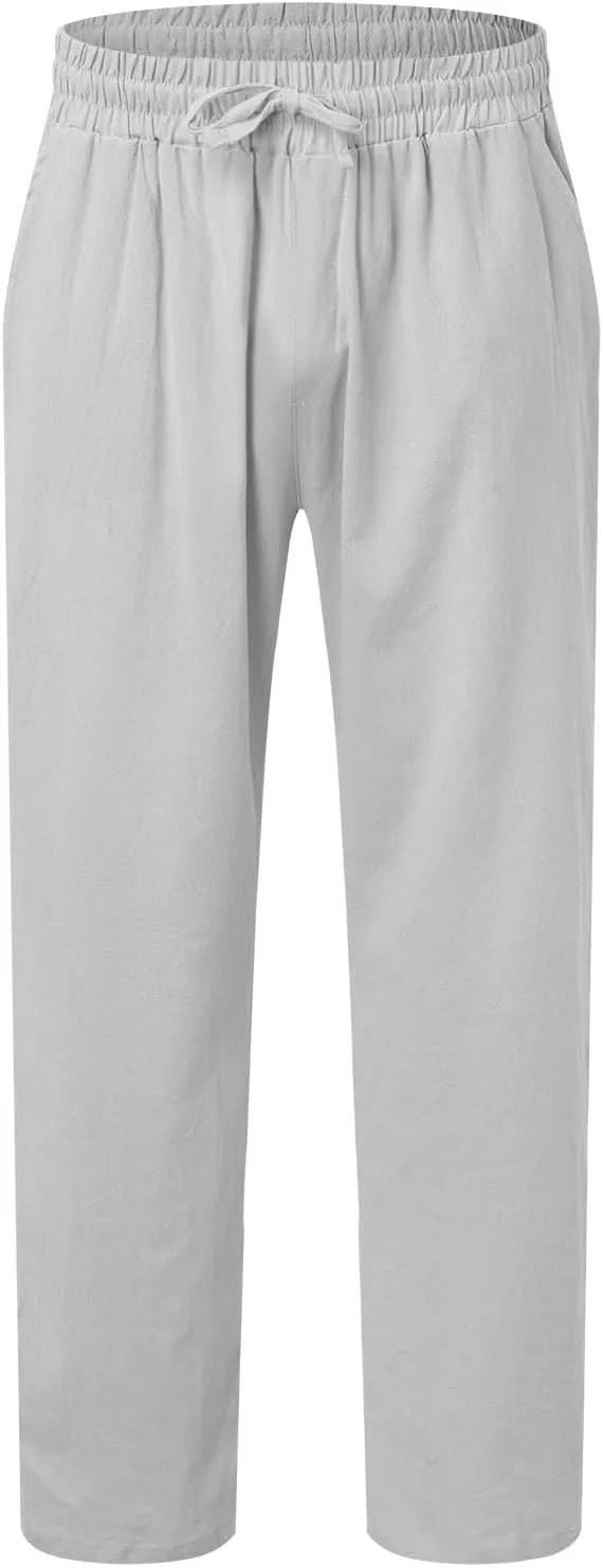 Flowy Pants for Men Mens Linen Trousers Casual Men's Slim-Fit Wrinkle- Flat-Front Chino Mens Fall Pants Lightweight