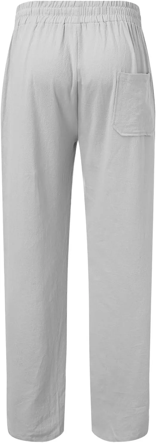 Flowy Pants for Men Mens Linen Trousers Casual Men's Slim-Fit Wrinkle- Flat-Front Chino Mens Fall Pants Lightweight