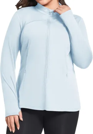 FOREYOND Plus Size Jackets for Women Athletic Workout Running Jacket Full Zip up Lightweight Yoga Tops with Thumb Holes