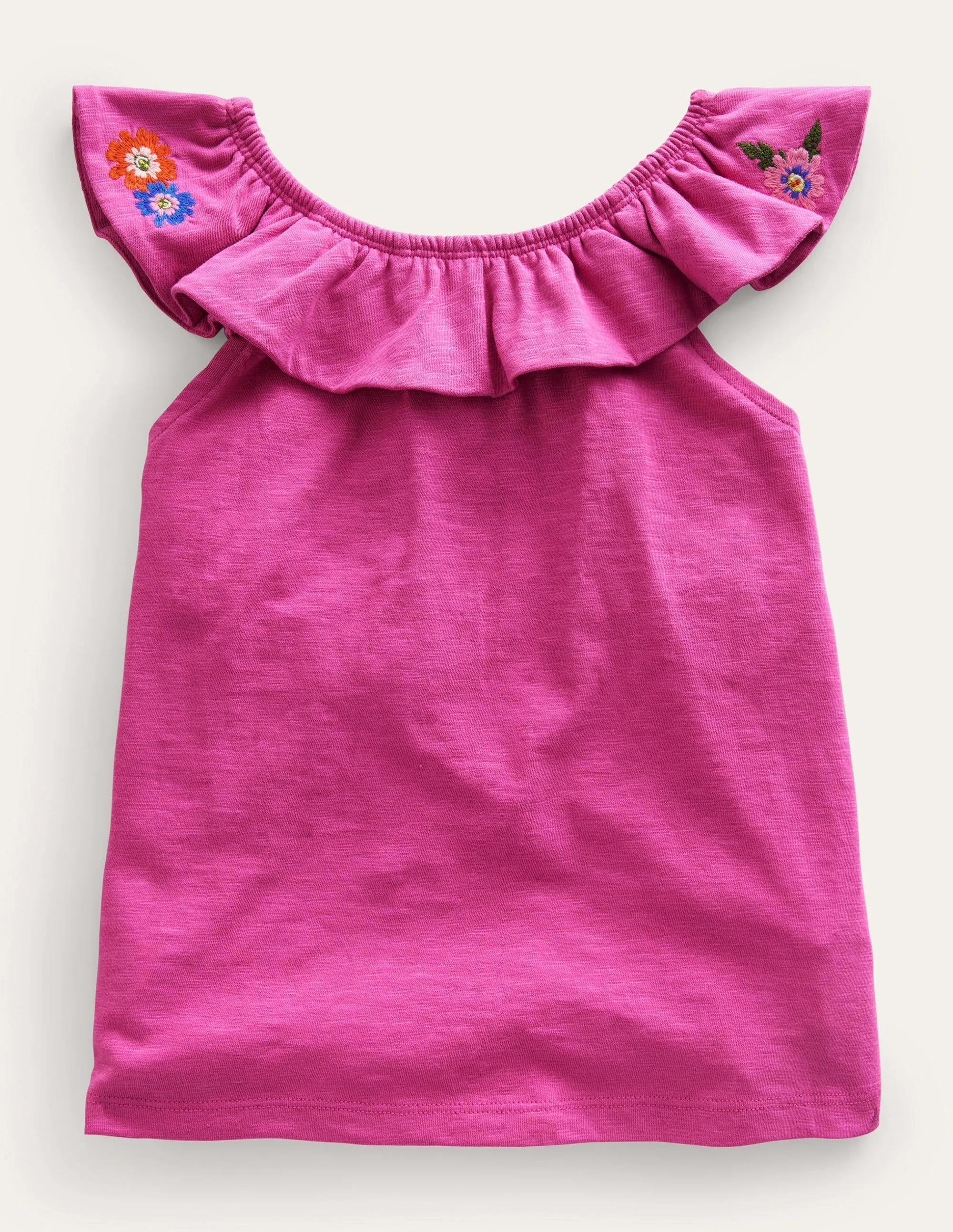 Frill Embroidered Top-Pink Zebras