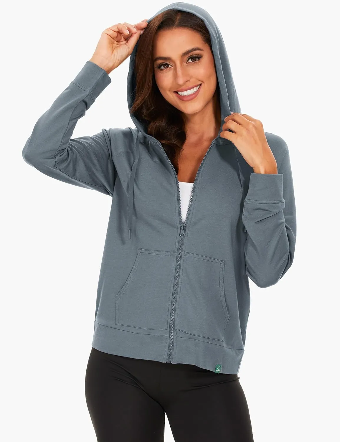Full Zip Up Hoodies for Women Bamboo Viscose Lightweight Hooded Sweatshirt with Pocket Casual Long Sleeve Terry Top