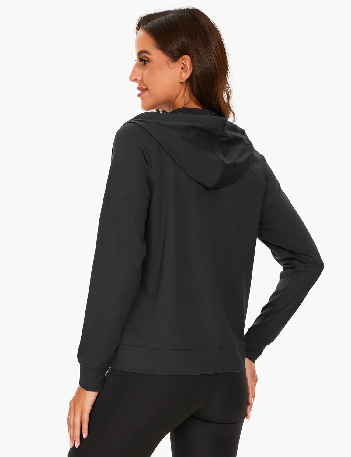 Full Zip Up Hoodies for Women Bamboo Viscose Lightweight Hooded Sweatshirt with Pocket Casual Long Sleeve Terry Top