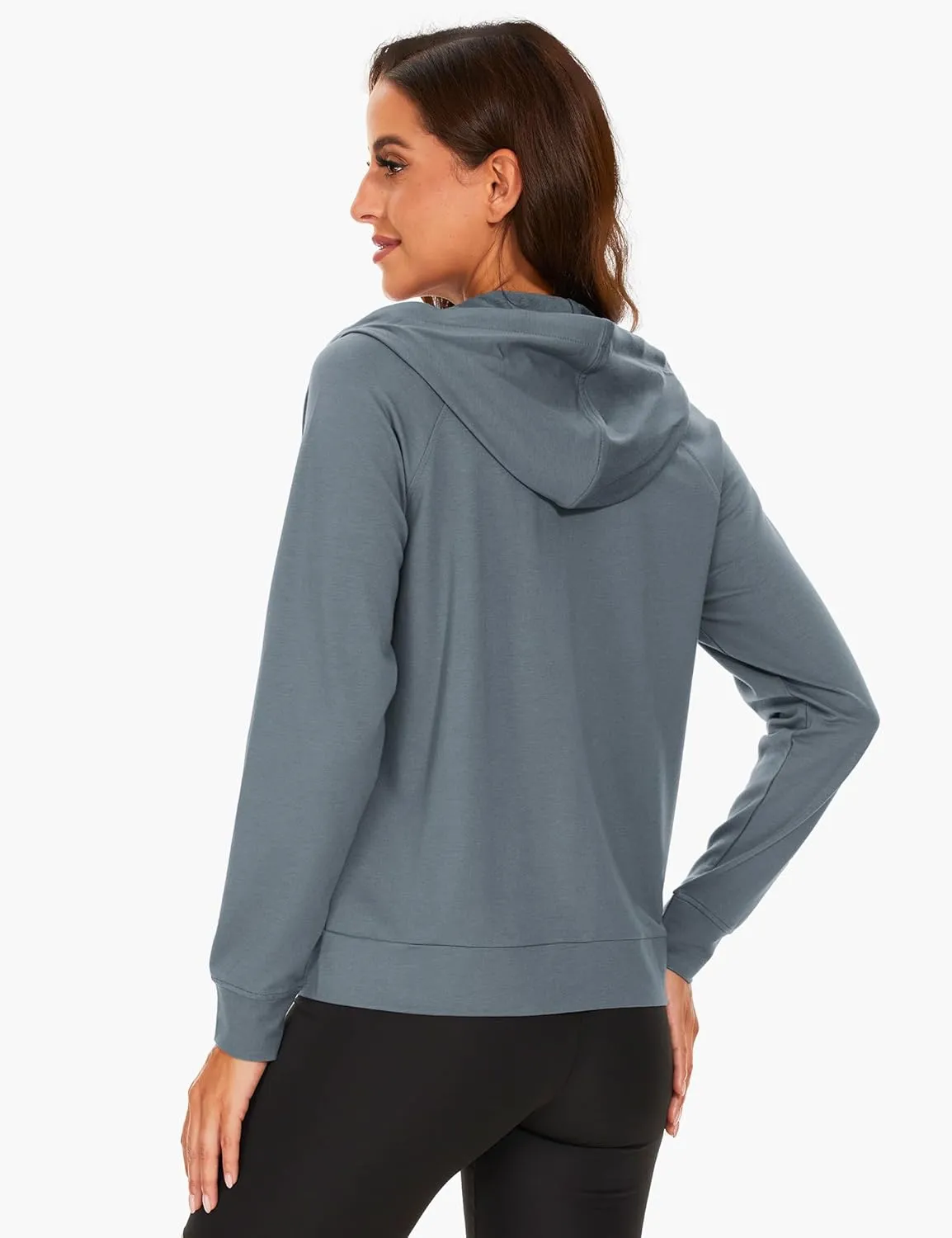 Full Zip Up Hoodies for Women Bamboo Viscose Lightweight Hooded Sweatshirt with Pocket Casual Long Sleeve Terry Top