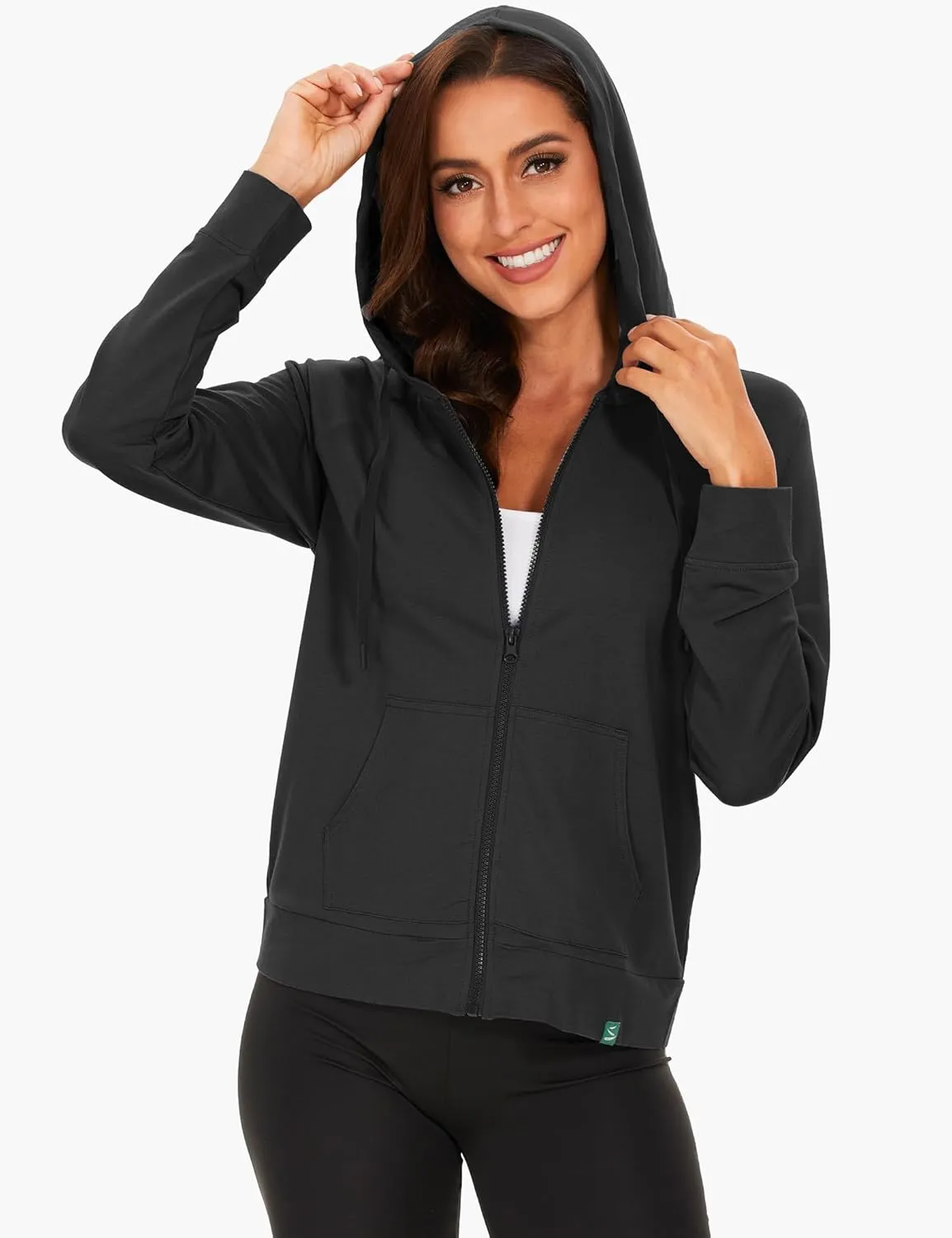 Full Zip Up Hoodies for Women Bamboo Viscose Lightweight Hooded Sweatshirt with Pocket Casual Long Sleeve Terry Top