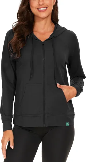 Full Zip Up Hoodies for Women Bamboo Viscose Lightweight Hooded Sweatshirt with Pocket Casual Long Sleeve Terry Top