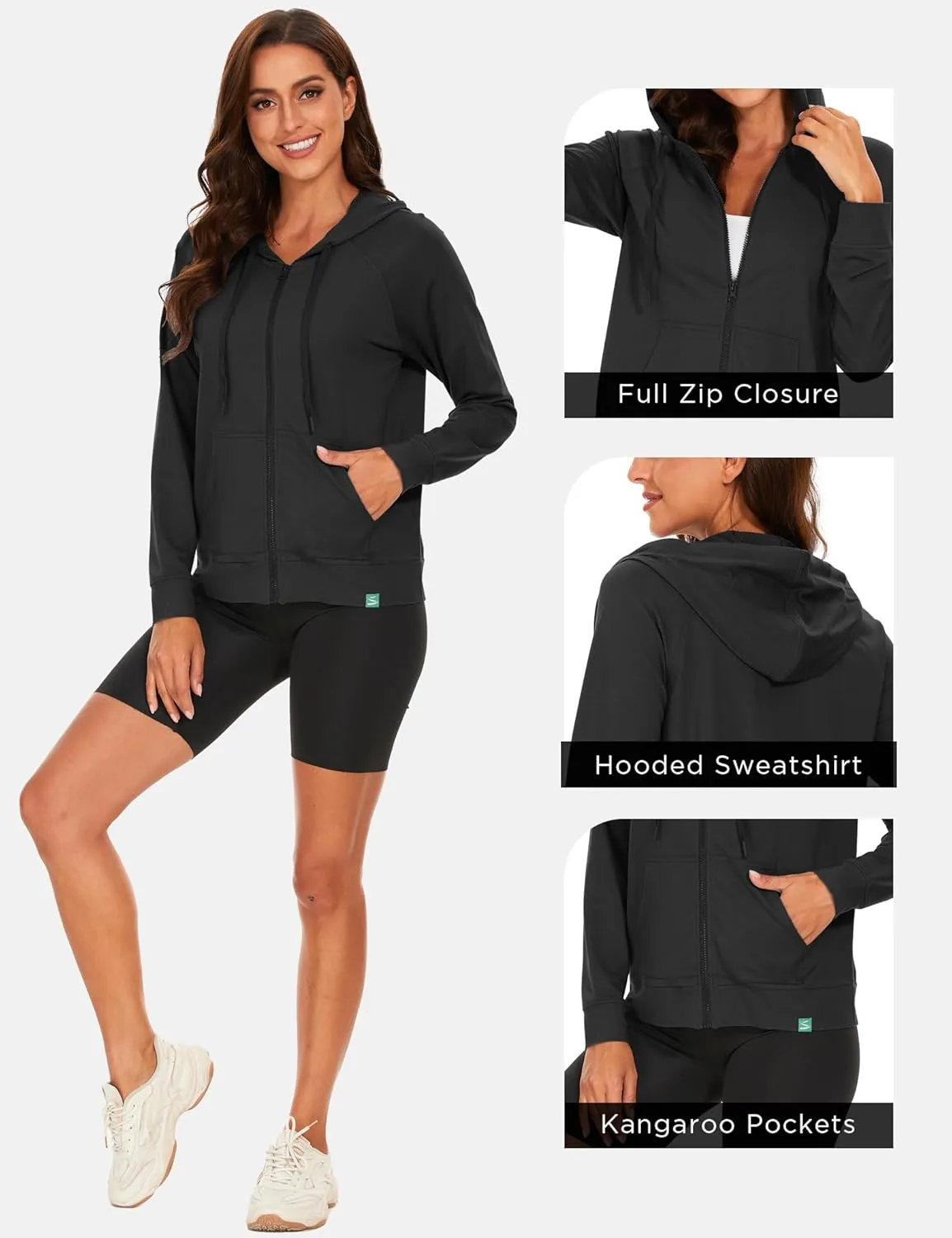 Full Zip Up Hoodies for Women Bamboo Viscose Lightweight Hooded Sweatshirt with Pocket Casual Long Sleeve Terry Top