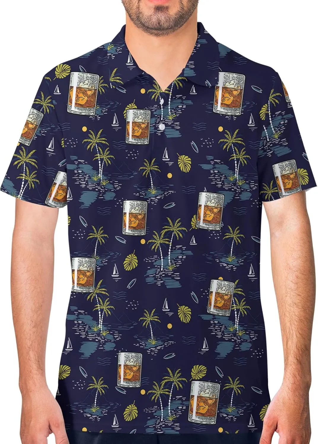 Funny Golf Shirt for Men Print Hawaiian Mens Polo Shirts Golf Gifts