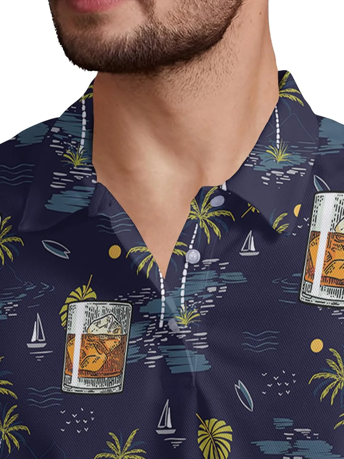 Funny Golf Shirt for Men Print Hawaiian Mens Polo Shirts Golf Gifts