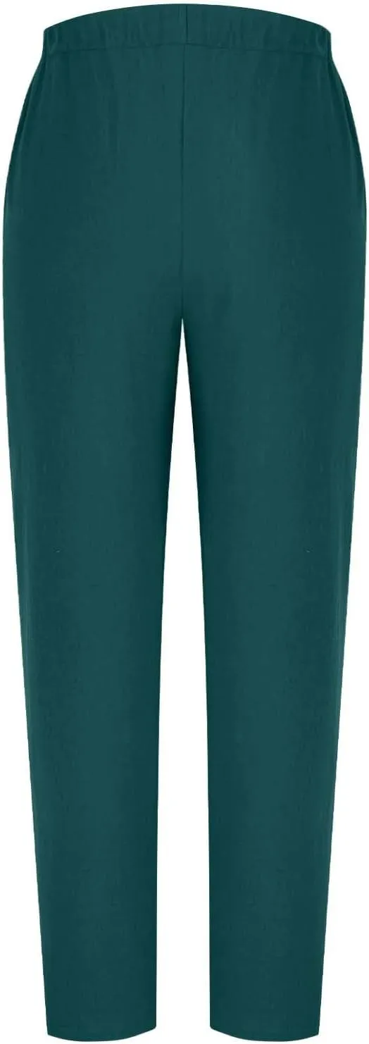 FZYLQY Linen Pants for Women 2025 High Waisted Wide Leg Trousers Trendy Striped Side Button Elastic Waist Summer Gauze Pants