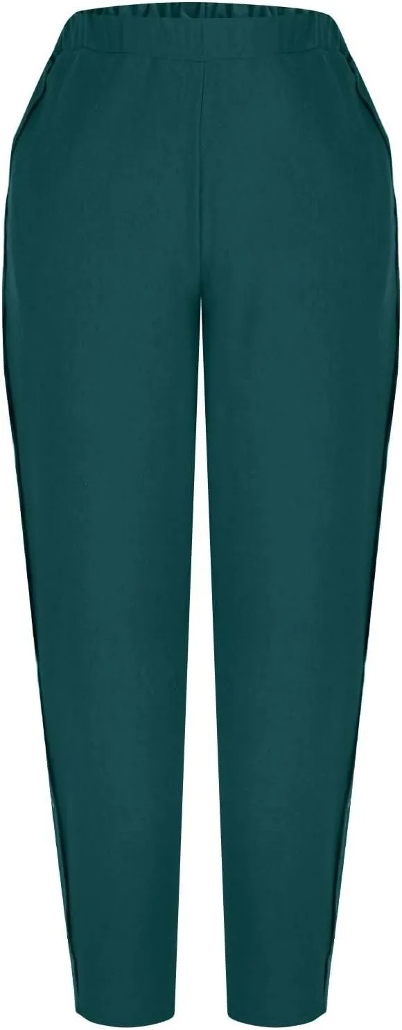 FZYLQY Linen Pants for Women 2025 High Waisted Wide Leg Trousers Trendy Striped Side Button Elastic Waist Summer Gauze Pants