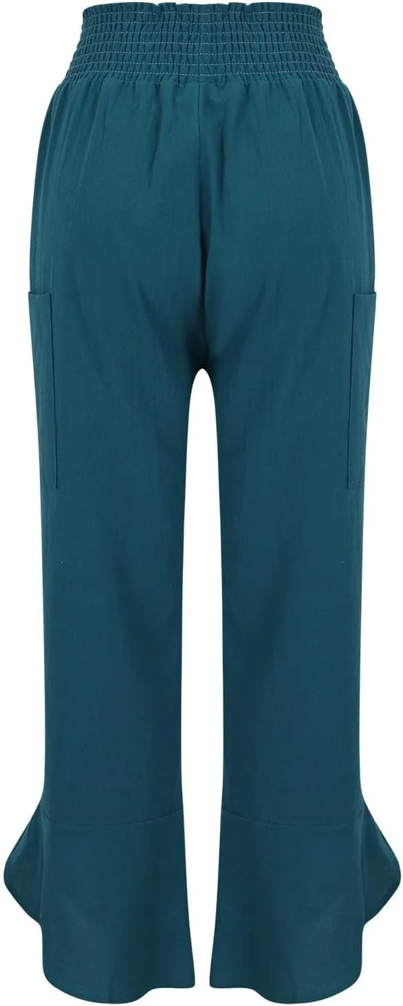 FZYLQY Womens Baggy Wide Leg Pants Casual Summer Linen Pants Elastic Waisted Casual Palazzo Harem Pants 2025 Beach Trousers