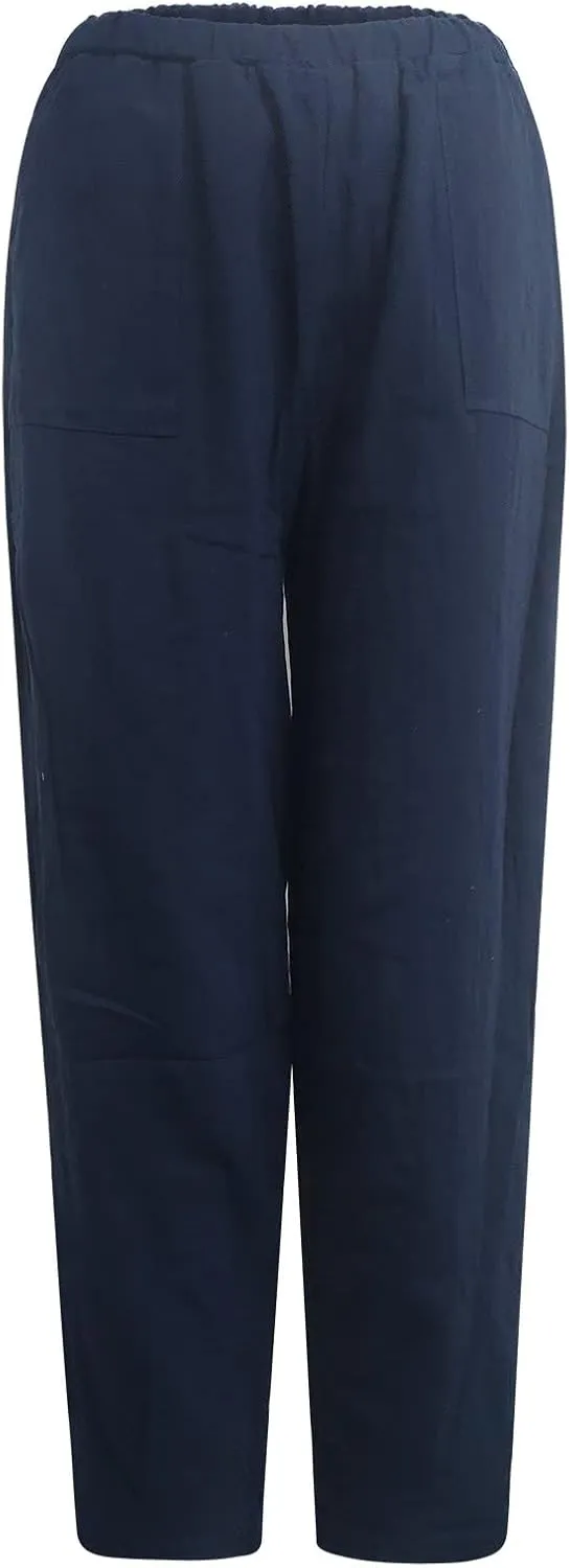 FZYLQY Womens Cotton Linen Pants Harem High Waisted Wide Leg Trousers Loose Elastic Fashion Solid Summer Pant with Pockets