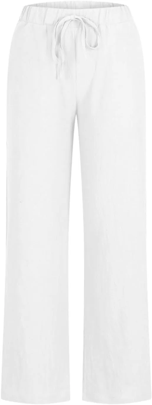 FZYLQY Women's Cotton Linen Pants, Ladies 2025 Summer Wide Leg Pants Casual Loose Elastic High Waist Palazzo Trousers