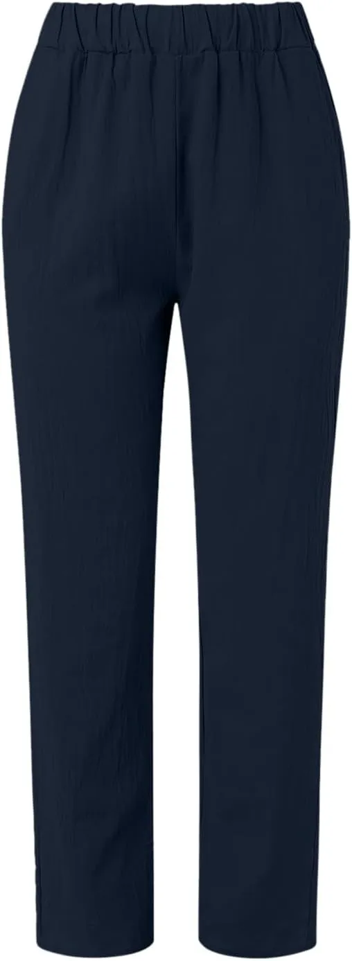 FZYLQY Women's Fashion Linen Pants Elastic Waist Solid Cotton Linen Pants Summer Casual Lounge Beach Trousers with Pockets
