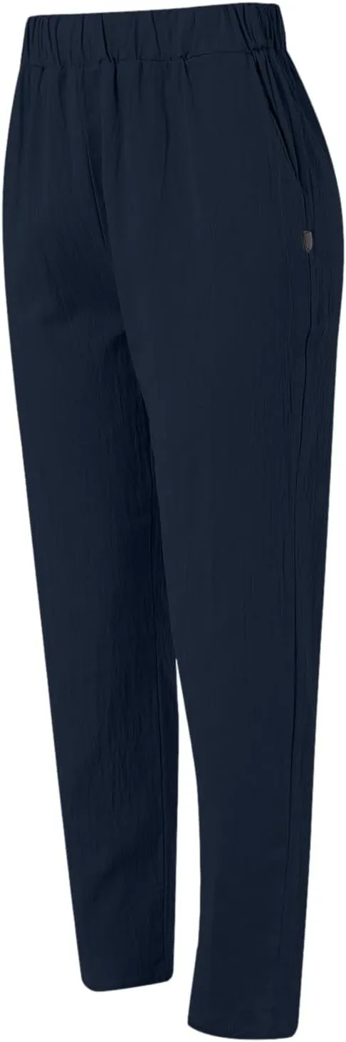 FZYLQY Women's Fashion Linen Pants Elastic Waist Solid Cotton Linen Pants Summer Casual Lounge Beach Trousers with Pockets