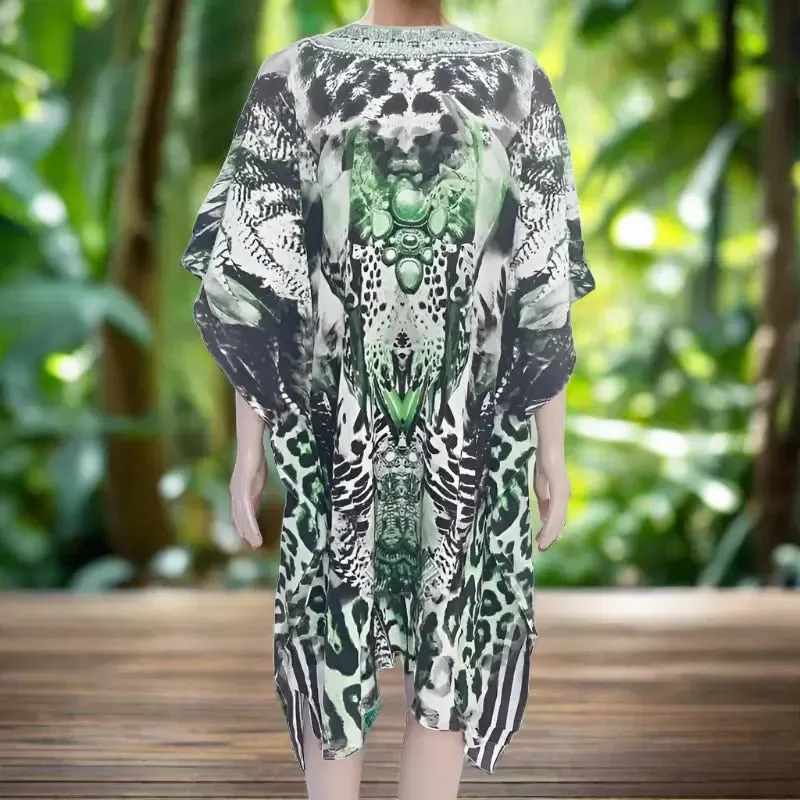 Garbo green short silk Kaftan - kaftans that bling