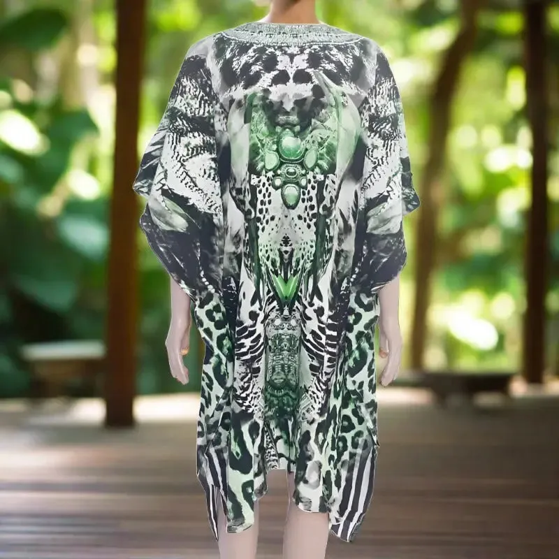 Garbo green short silk Kaftan - kaftans that bling
