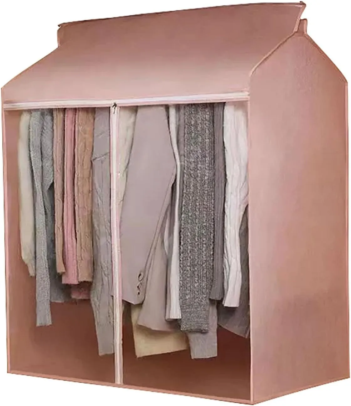 Garment Bags Dust Cover Transparent Window Hanger Protector Hanging Dustproof Garment Protector Zippered for Clothing Closet Rack(Pink,90x60x50cm/35x24x20in)