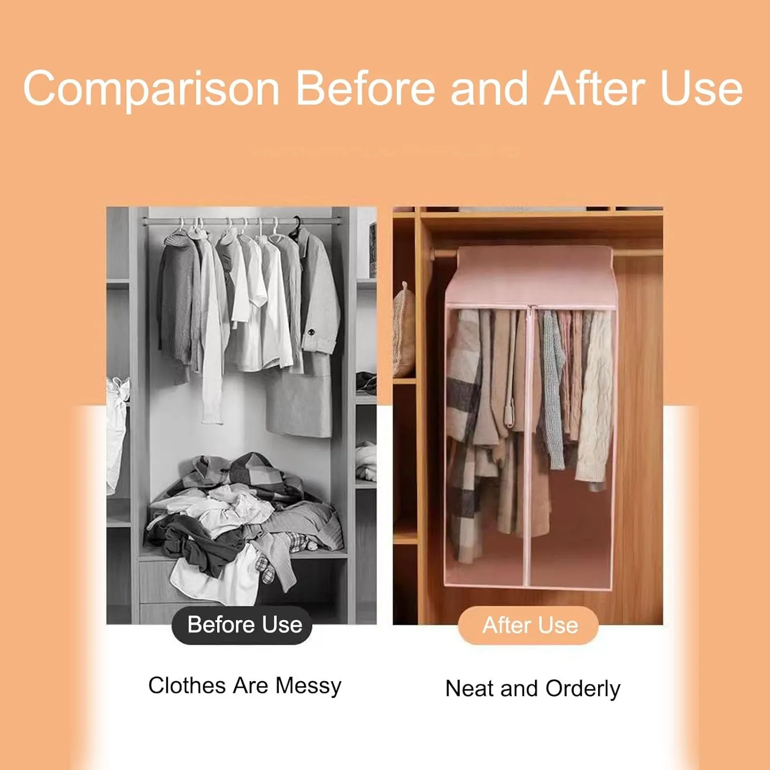 Garment Bags Dust Cover Transparent Window Hanger Protector Hanging Dustproof Garment Protector Zippered for Clothing Closet Rack(Pink,90x60x50cm/35x24x20in)