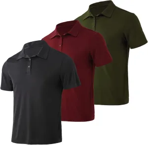 Gary Com 3 Pack Men's Polo Shirts 3 Buttons Casual Work T Shirts Quick Dry Performance Short Sleeve Golf Shirt