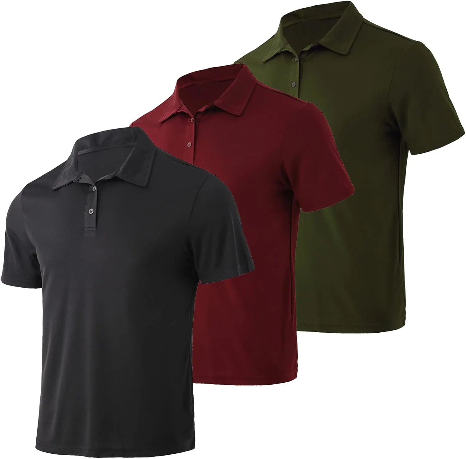Gary Com 3 Pack Men's Polo Shirts 3 Buttons Casual Work T Shirts Quick Dry Performance Short Sleeve Golf Shirt