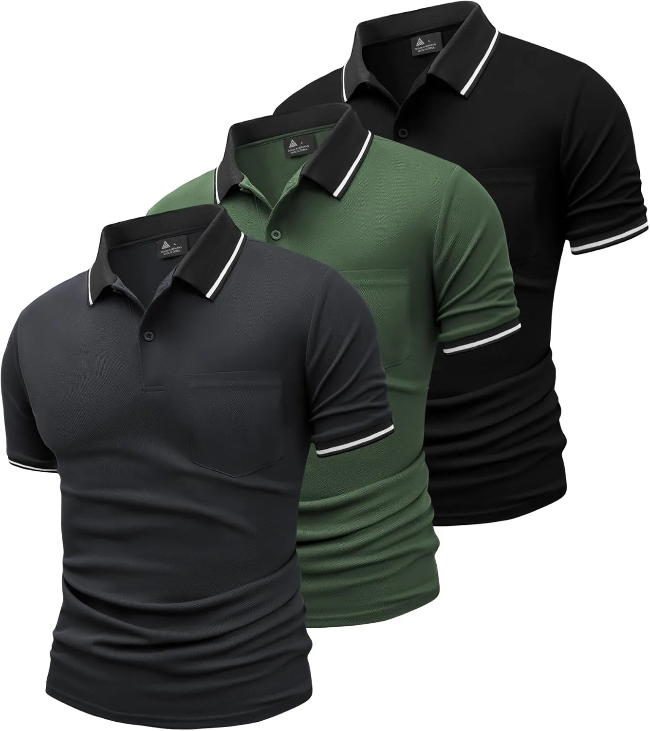 GEEK LIGHTING 3 Pack Mens Polo Shirts Short Sleeve Athletic Polo for Men Casual Moisture Wicking T-Shirts with Pocket