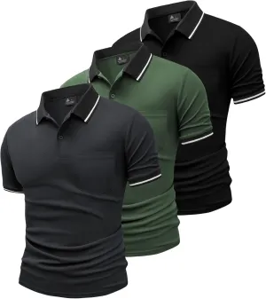 GEEK LIGHTING 3 Pack Mens Polo Shirts Short Sleeve Athletic Polo for Men Casual Moisture Wicking T-Shirts with Pocket