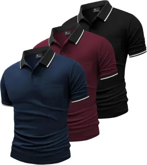 GEEK LIGHTING 3 Pack Mens Polo Shirts Short Sleeve Athletic Polo for Men Casual Moisture Wicking T-Shirts with Pocket