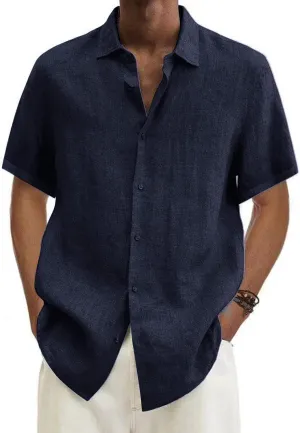 generic Men's Linen Shirts Short Sleeve 2024 Men Summer Button down T Shirts Vacation Beach Tops Plus Size Tops Casual