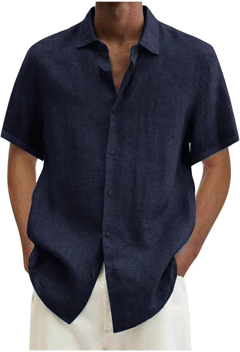 generic Men's Linen Shirts Short Sleeve 2024 Men Summer Button down T Shirts Vacation Beach Tops Plus Size Tops Casual