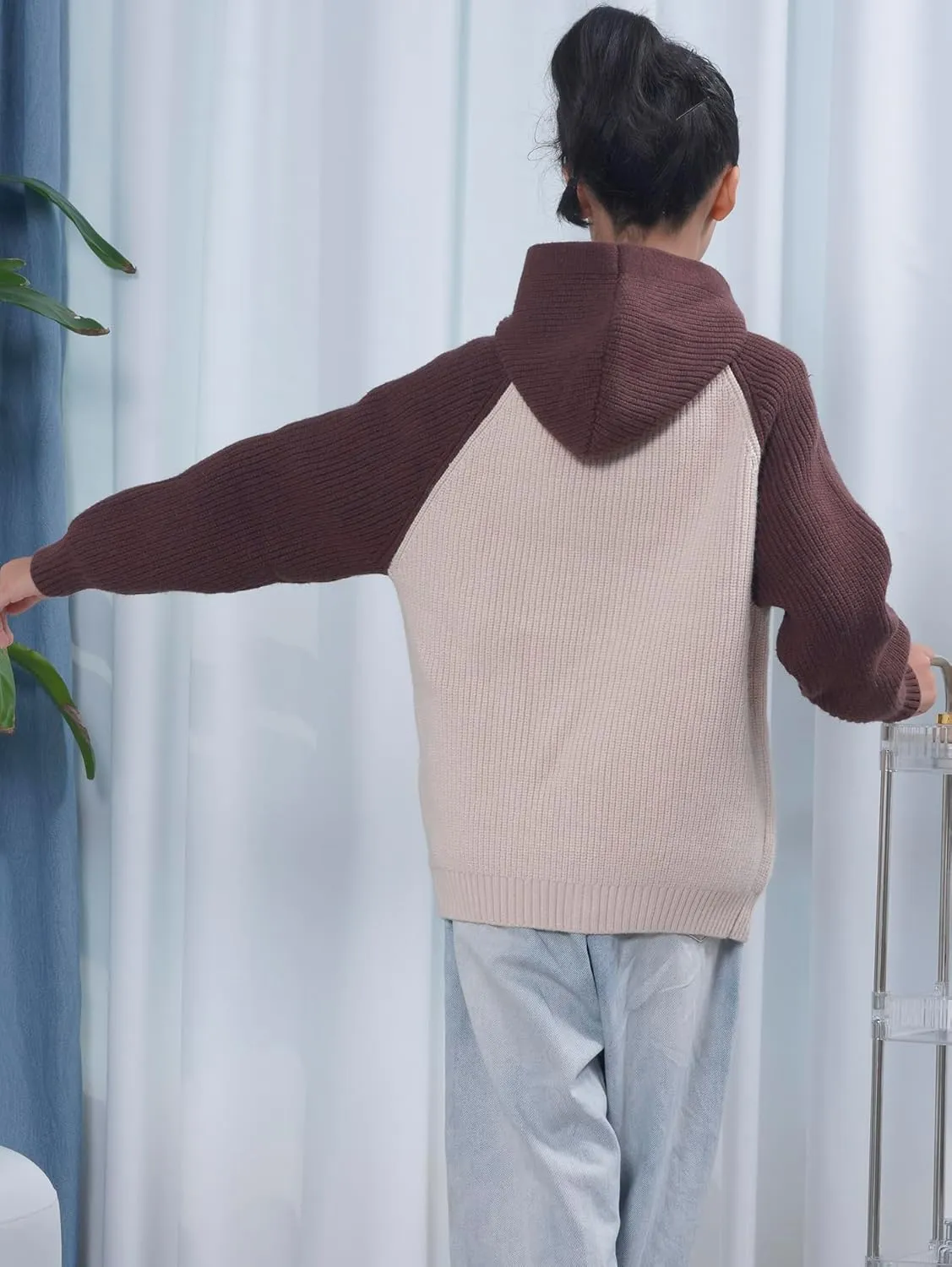 Girls Hooded Cardigan for Kids 4-12 Years, Oversized Long Sleeve Button-Up Knit Sweater, Cozy Indoor & Outdoor Wear