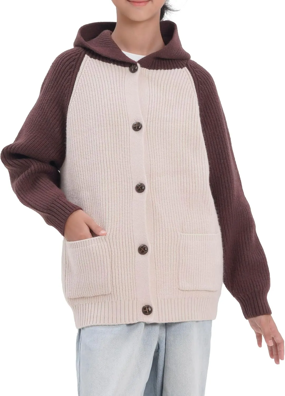 Girls Hooded Cardigan for Kids 4-12 Years, Oversized Long Sleeve Button-Up Knit Sweater, Cozy Indoor & Outdoor Wear