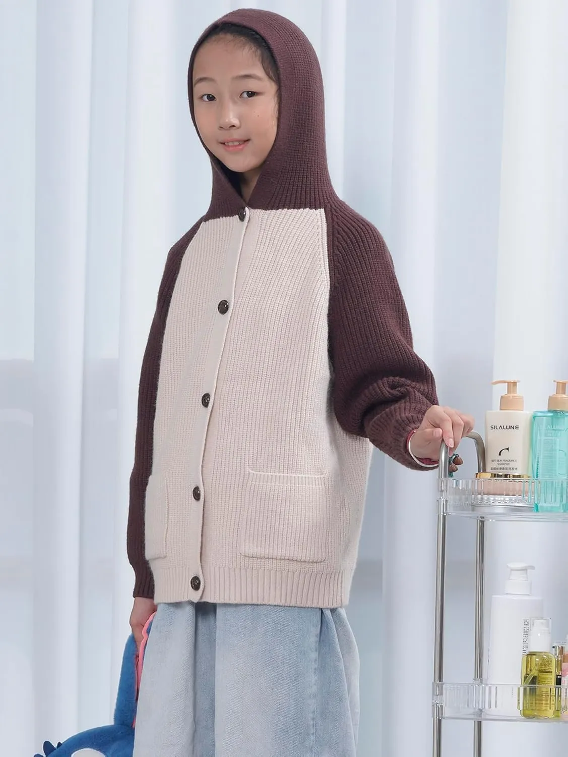 Girls Hooded Cardigan for Kids 4-12 Years, Oversized Long Sleeve Button-Up Knit Sweater, Cozy Indoor & Outdoor Wear
