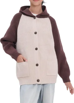 Girls Hooded Cardigan for Kids 4-12 Years, Oversized Long Sleeve Button-Up Knit Sweater, Cozy Indoor & Outdoor Wear