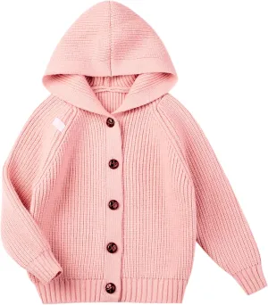 Girls Hooded Cardigan for Kids 4-12 Years, Oversized Long Sleeve Button-Up Knit Sweater, Cozy Indoor & Outdoor Wear