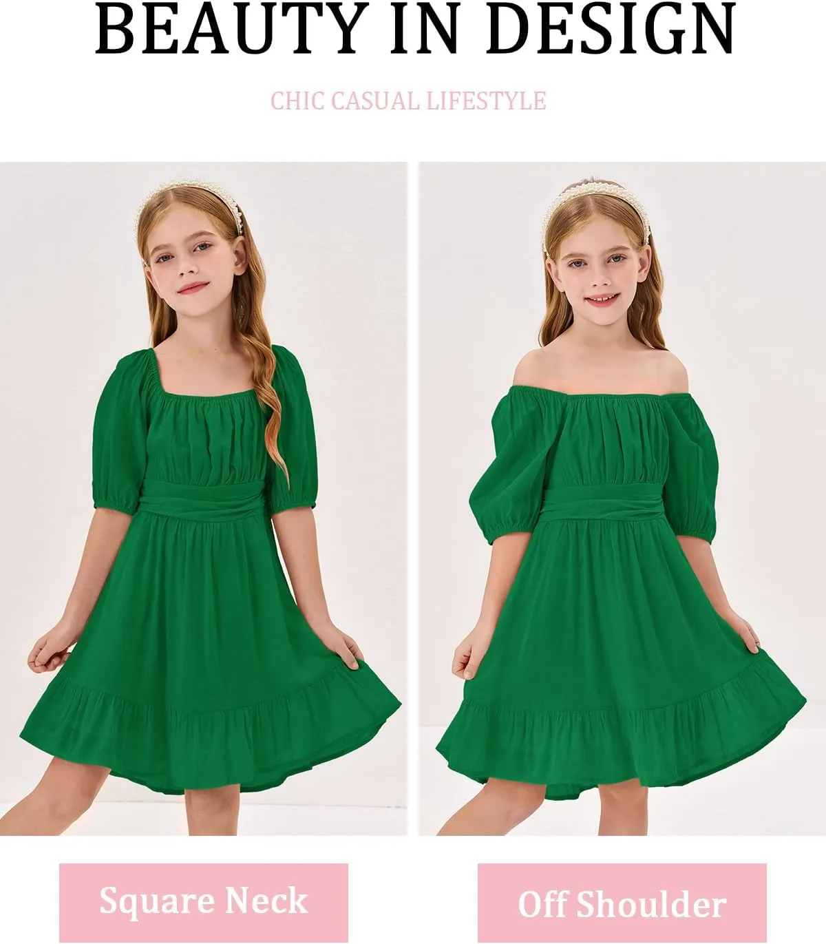 Girls Summer Dresses Square Neck Lantern Sleeve Tie Backless Ruffle A-Line Party Mini Dress