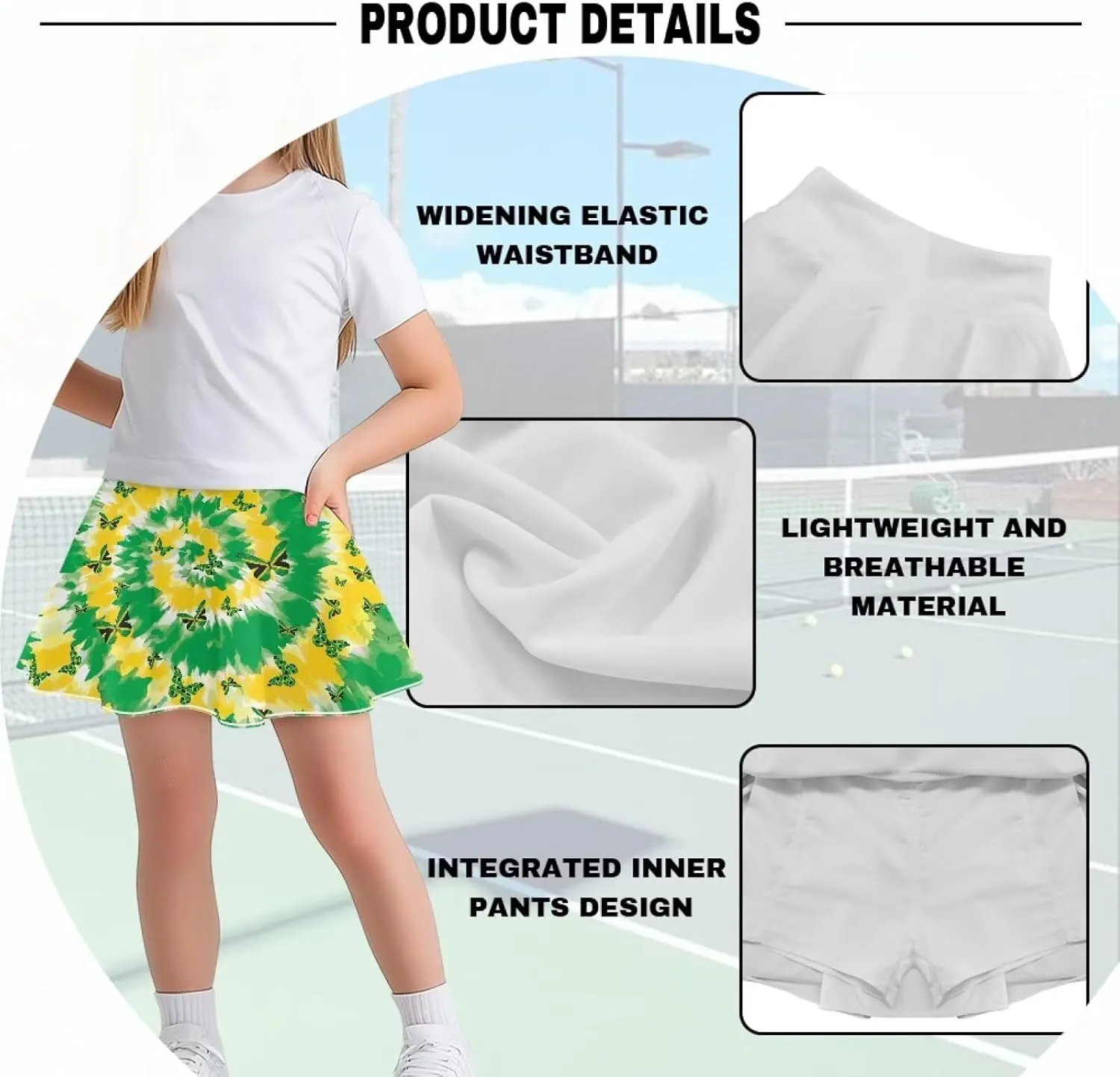 Girls Tennis Skirt with Pockets High Waisted Cozy Athletic Skorts Lightweight Trendy Golf Skirts for 5-14 Years