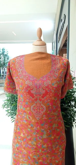 Gitasha Rust Orange and Pink Floral Kashmiri Kaani Cotton Silk Suit Set (Unstitched)