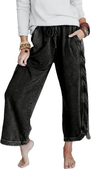Gnveub Women's Yoga Pants Lightweight Wide Leg Sweatpants High Waisted Drawstring Loose Lounge Pant with Pockets