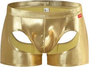 Gogobear Men's Shiny Metallic Boxer Briefs Sexy Breathable Hollow Out Bulge Pouch Bikini Underwear