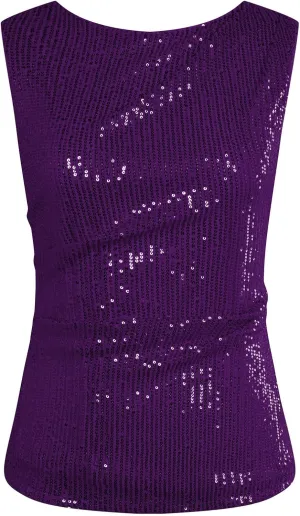 GRACE KARIN Womens Tank Tops Crew Neck Sleeveless Sequin Top Backless Sparkle Shimmer Party Glitter Shirts