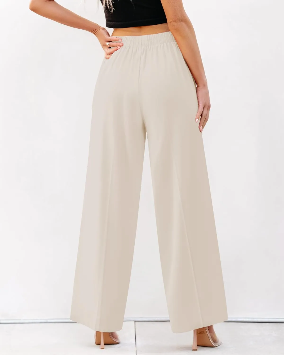 GRAPENT Wide Leg Dress Pants Women High Waisted Pull On Business Casual Work Pants Elastic Waist Dressy Trousers Pockets