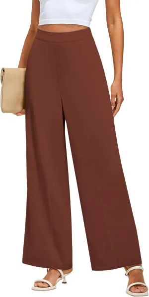 GRAPENT Wide Leg Dress Pants Women High Waisted Pull On Business Casual Work Pants Elastic Waist Dressy Trousers Pockets