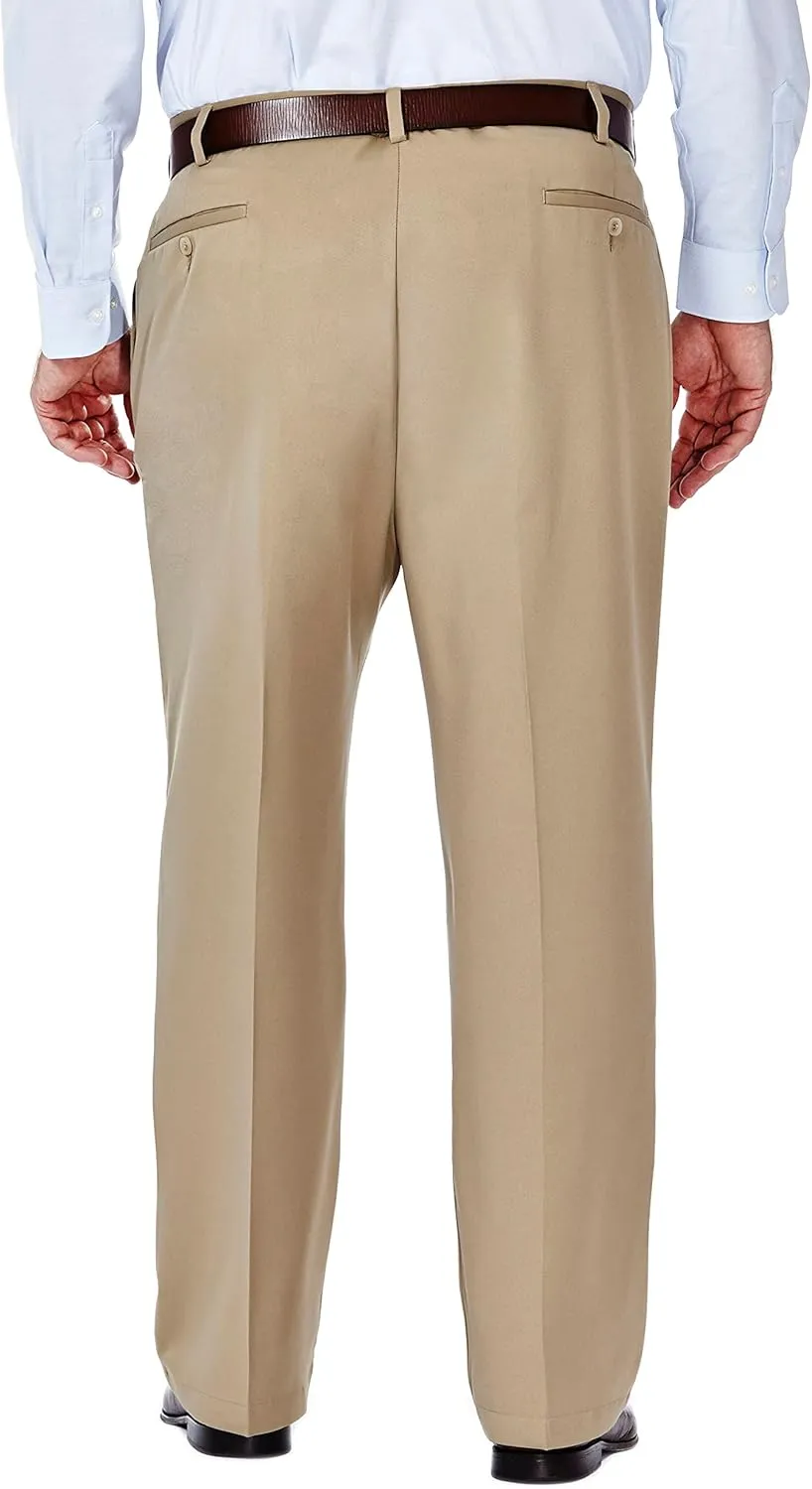 Haggar Men's Cool 18 Classic Fit Flat Front and Pleat Front Hidden Expandable Waistband Pant Big and Tall Sizes