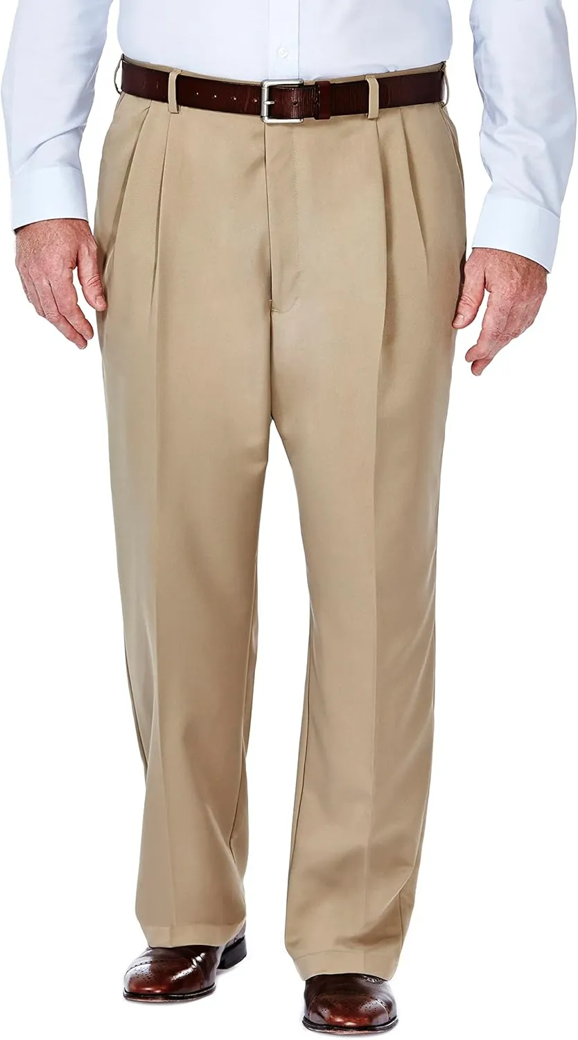 Haggar Men's Cool 18 Classic Fit Flat Front and Pleat Front Hidden Expandable Waistband Pant Big and Tall Sizes